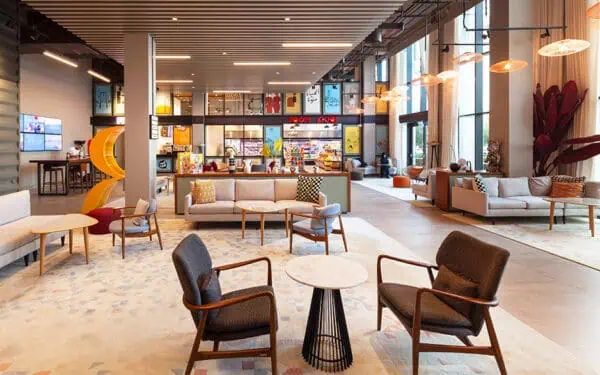 Rove Downtown Hotel lobby with modern and welcoming design