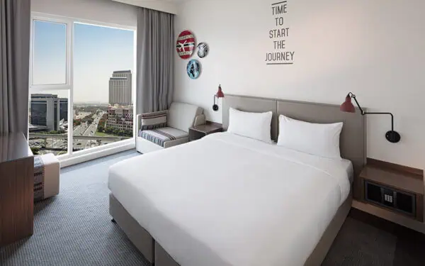 Room with outside view at Rove Healthcare City Hotel in Dubai