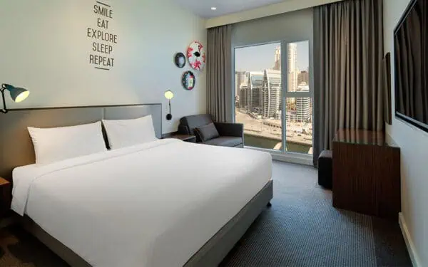 Outside view from Rove Hotel rooms in Dubai