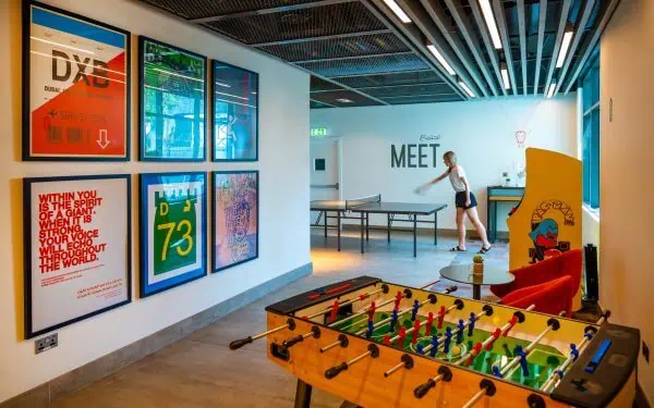Indoor games area at Rove Trade Centre Hotel in Dubai